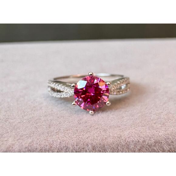 None and/or Unknown Jewelry - NEW Pink Sakura/White Moissanite - 75% 18k White Gold, Sz.6
